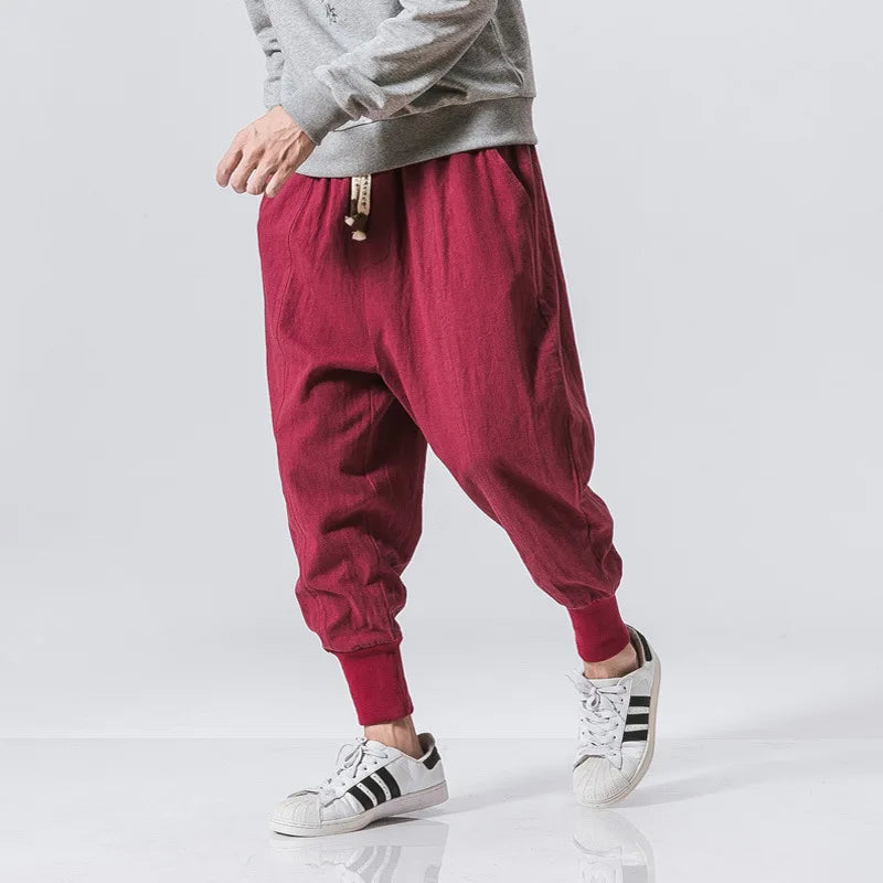 2025 New Trendy Men Harem Pants Loose Oversized Style Cotton and Linen High Quality Jogger Sweatpants Casual Male Trousers