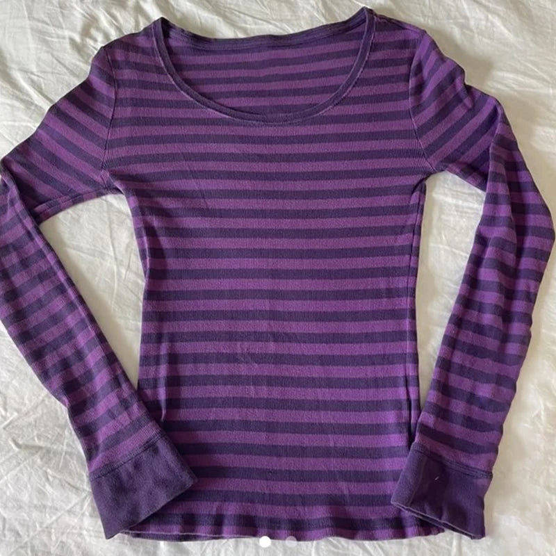 Y2K Woman's Clothing Personality Long Sleeve Hot Girl Tops Fashion Popular Sexy Trappings Stripes Cute Casual Daily Halter Tops