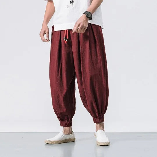 2025 New Trendy Men Harem Pants Loose Oversized Style Cotton and Linen High Quality Jogger Sweatpants Casual Male Trousers