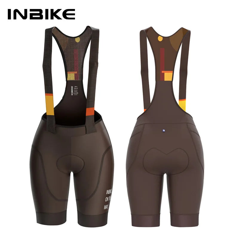 INBIKE New Summer Cycling Bibs Women Padded Bike Shorts Biking Pants for Bicycle Pants Breathable Quick-Dry MTB Cycling Clothing