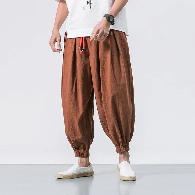 2025 New Trendy Men Harem Pants Loose Oversized Style Cotton and Linen High Quality Jogger Sweatpants Casual Male Trousers